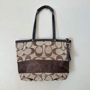 Coach Signature Tan and Brown Tote Bag